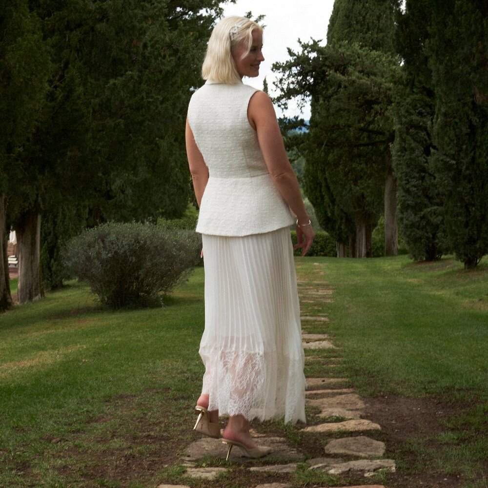 Self Portrait sleeveless Tailored Bouclé And Chiffon Midi Dress